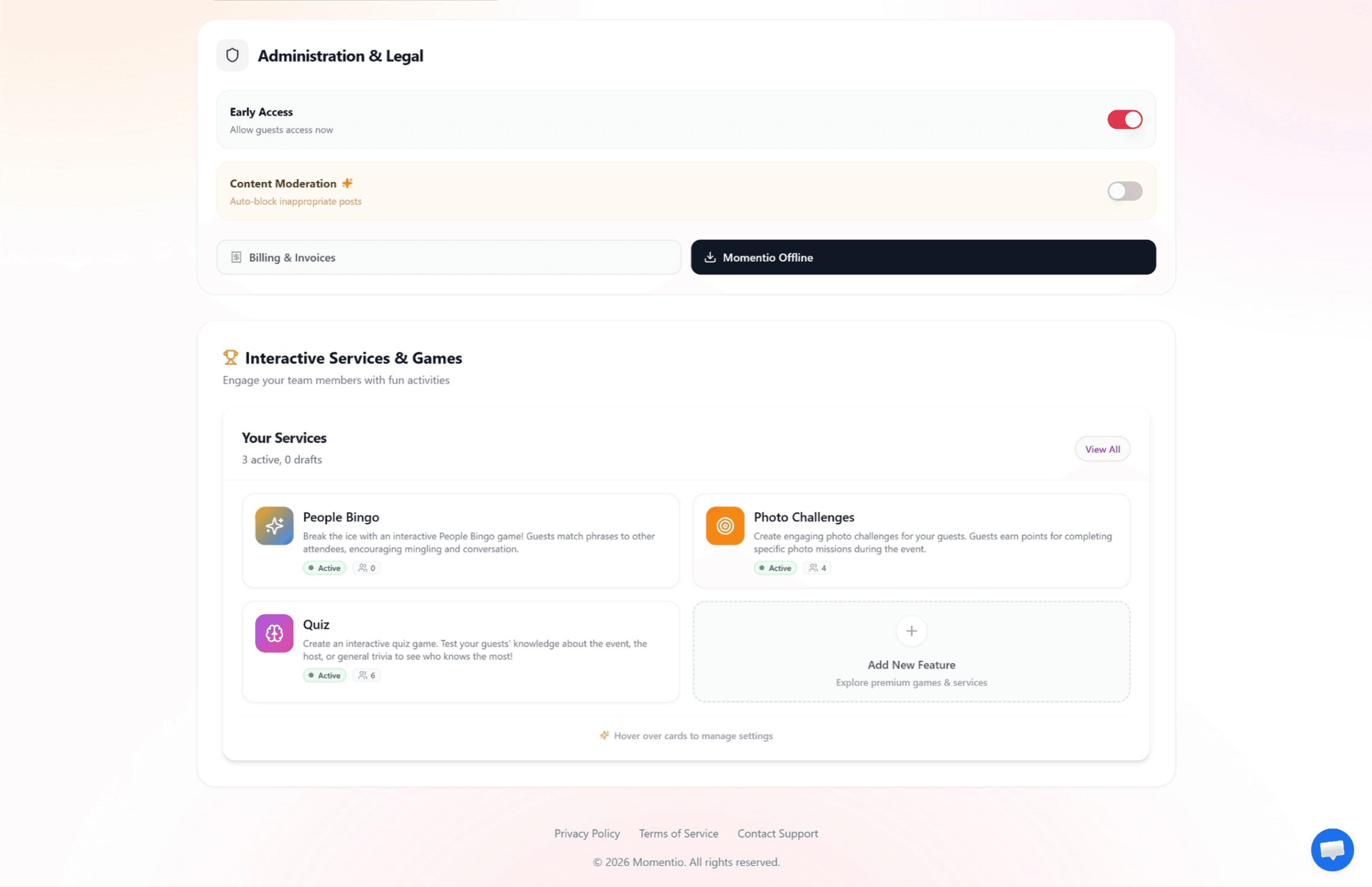 Momentio host dashboard